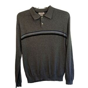 Covington Mens Gray Long Sleeve Polo Shirt‎ Striped Knit Casual Top Medium